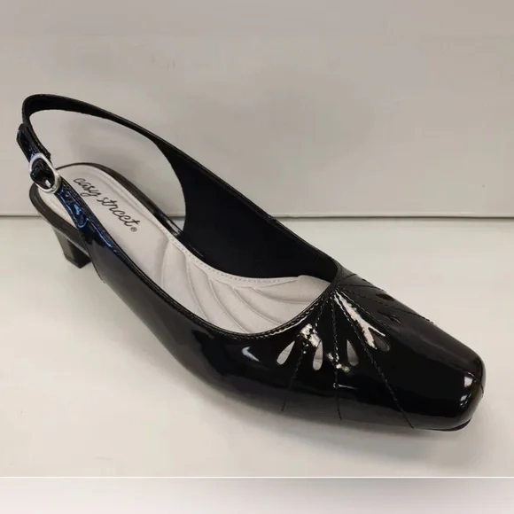 Women’s Dress Shoes Easy Street Catie Slingback Pumps Black Patent Size 7.5 - Picture 2 of 11